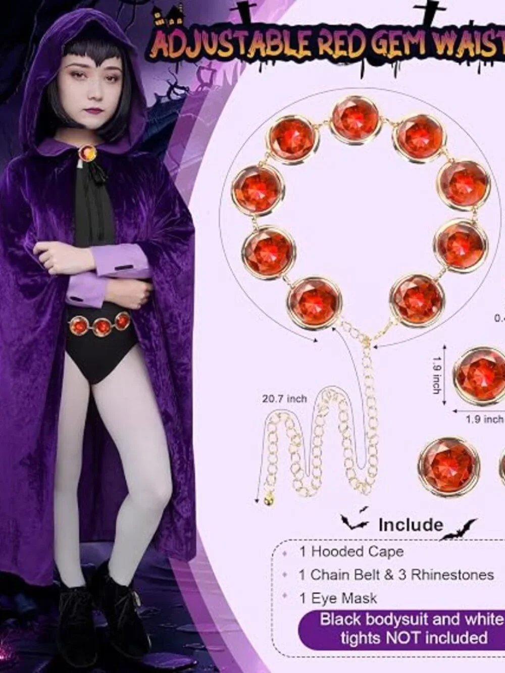Kids Halloween Costume Hooded Cape with Adjustable Waist Chain